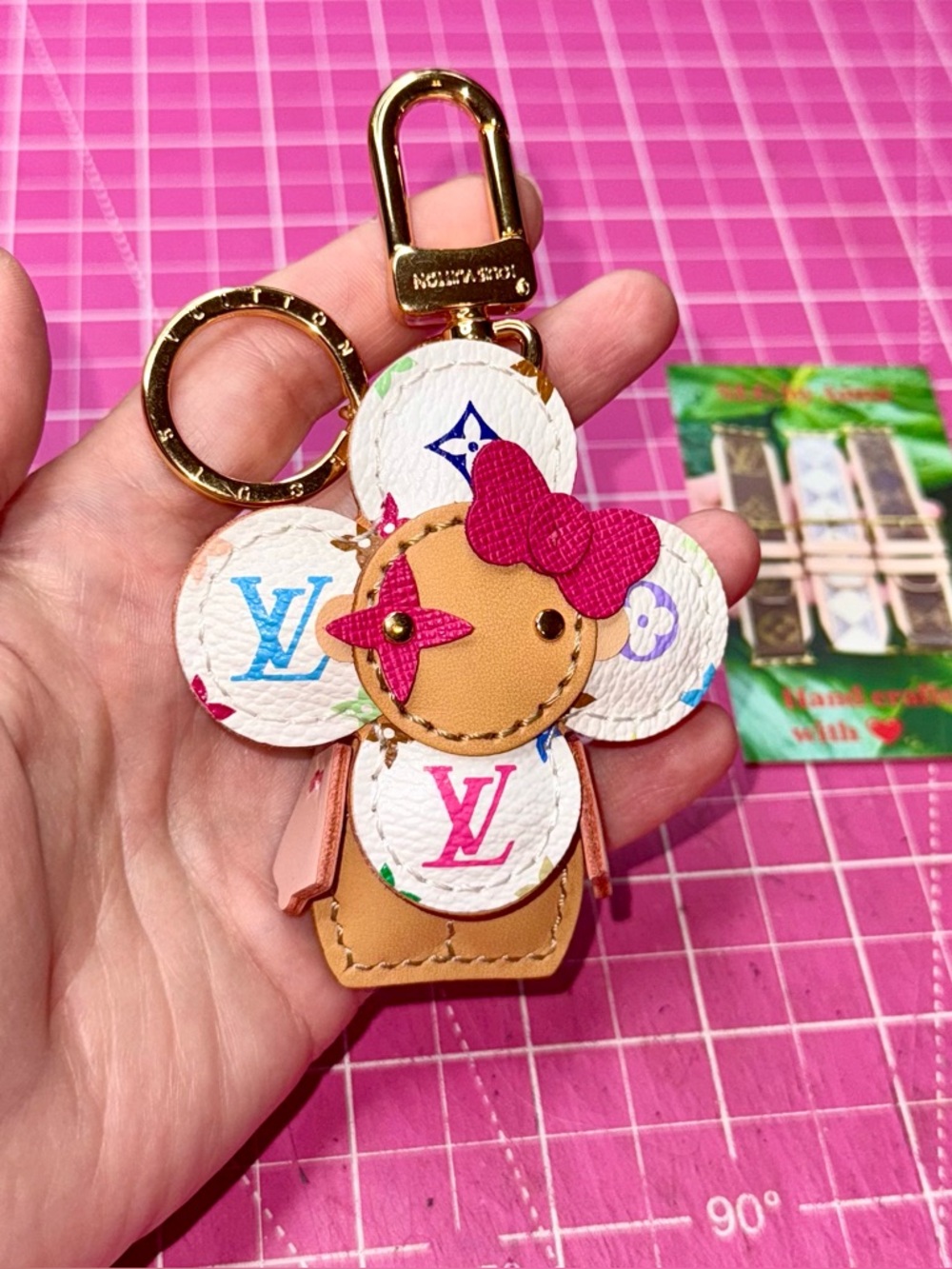 🩷🖤 LV White Multicolor Murakami Puffy Vivienne Keychain Bag Charm handmade